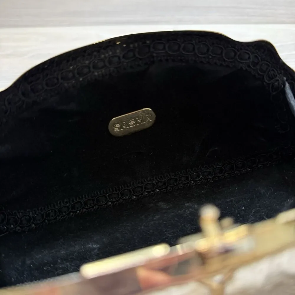 Vintage Clutch Purse Metallic Silver Gold Rhinestone Shoulder Chain Bag